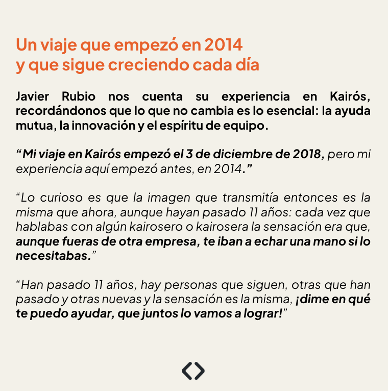 WeAreKairos_'s tweet photo. ✨ Cada año que cumplimos es también una oportunidad para mirar atrás y recordar lo que nos ha traído hasta aquí: las personas.

Hoy compartimos el viaje de Javi, que nos cuenta su experiencia a lo largo de estos años.

🔗 Post completo en el #BlogKairós: https://t.co/bWl8csLaLK https://t.co/nllVSP0VOc