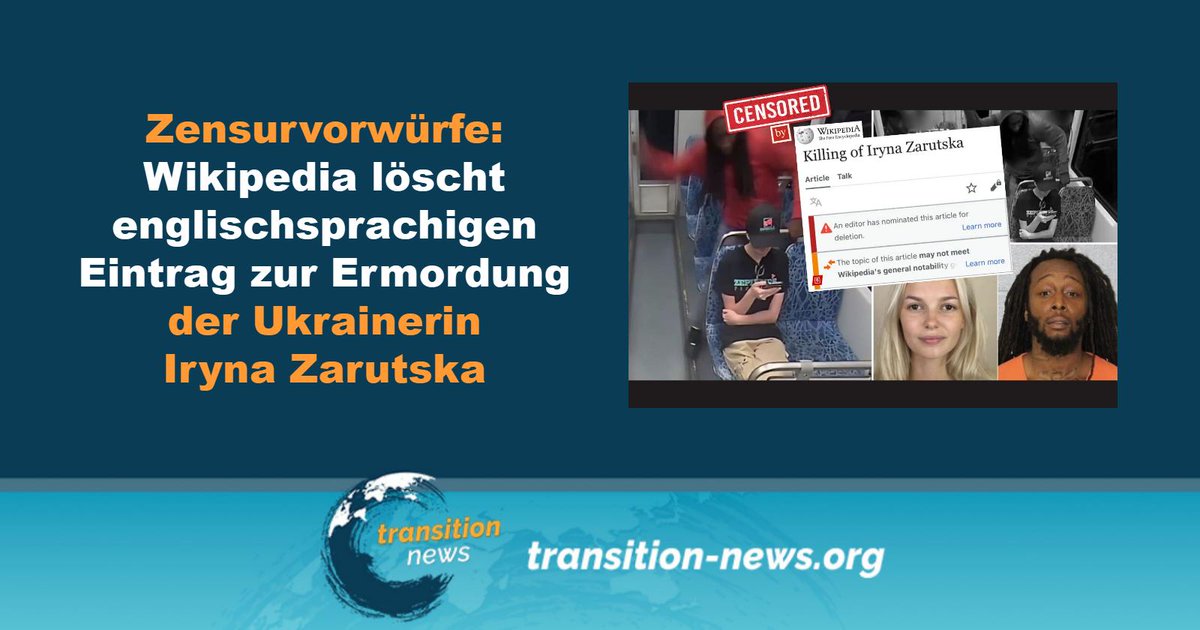 Auch den #Medien wird vorgeworfen, die Tötung der 23-jährigen #Ukrainerin auszusitzen, um eine Debatte über das politische System zu verhindern.  Von Torsten Engelbrecht

Weiterlesen ... (transition-news.org/zensurvorwurfe…)

#transitionnews #Wikipedia #USA #Mord #Ukrainerin #Zarutska