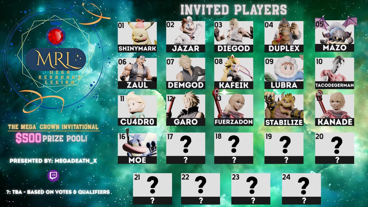 🚨IT’S TIME. The $500 MRL INVITATIONAL TODAY [5pm CST/6pm EST]
The top dogs.The clutch kings.The Smash GOATs.
👀 Got someone you think deserves a spot? Tag them below! Few last-minute openings are up for grabs!
<a href="/ShinyMark1/">Oasis | ShinyMark🌙</a> <a href="/MaZoMK15/">MaZo</a> <a href="/DocJaZaR/">ÑFC/BH/JaZaR</a> &amp;more!!
#SmashBros #SuperSmashBros
