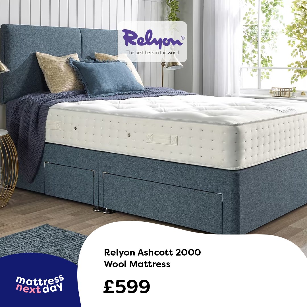 mattressnextday's tweet image. Check out our newest Relyon #mattress arrivals:

🛏️ Lambrook 1500 Natural – Medium Firm | Wool
🛏️ Ashcott 2000 Wool – Medium | Wool 
🛏️ Tonedale 4500 Natural Heritage – Medium | Wool

Each model is hand-tufted and built to last with a 10-year guarantee: bit.ly/4nssGjq