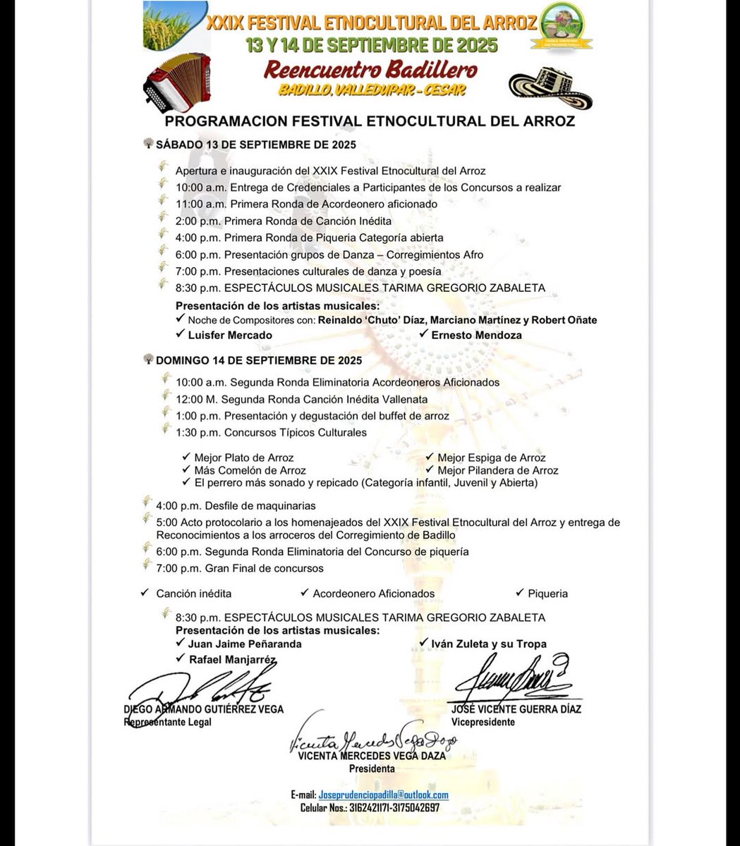 Badillo está listo para la versión 29 del Festival Etnocultural del Arroz

⏯️ Aquí te dejamos la programación oficial 
valledupar-cesar.gov.co/NuestraAlcaldi…