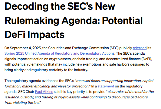 DeFi Education Fund (@fund_defi) on Twitter photo Last week, <a href="/SECGov/">U.S. Securities and Exchange Commission</a> released its rulemaking agenda, signaling important action on crypto assets, onchain trading, & DeFi.
In a new DEF blog, authored by DEF's Policy Intern
<a href="/maevezou/">Maeve</a>, we explore the most relevant rulemaking priorities concerning DeFi & their potential impacts. Last week, <a href="/SECGov/">U.S. Securities and Exchange Commission</a> released its rulemaking agenda, signaling important action on crypto assets, onchain trading, & DeFi.
In a new DEF blog, authored by DEF's Policy Intern
<a href="/maevezou/">Maeve</a>, we explore the most relevant rulemaking priorities concerning DeFi & their potential impacts.