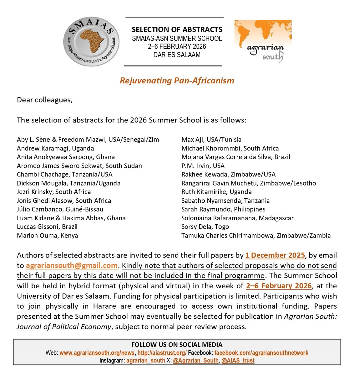 Sam Moyo African Institute for Agrarian Studies tweet media