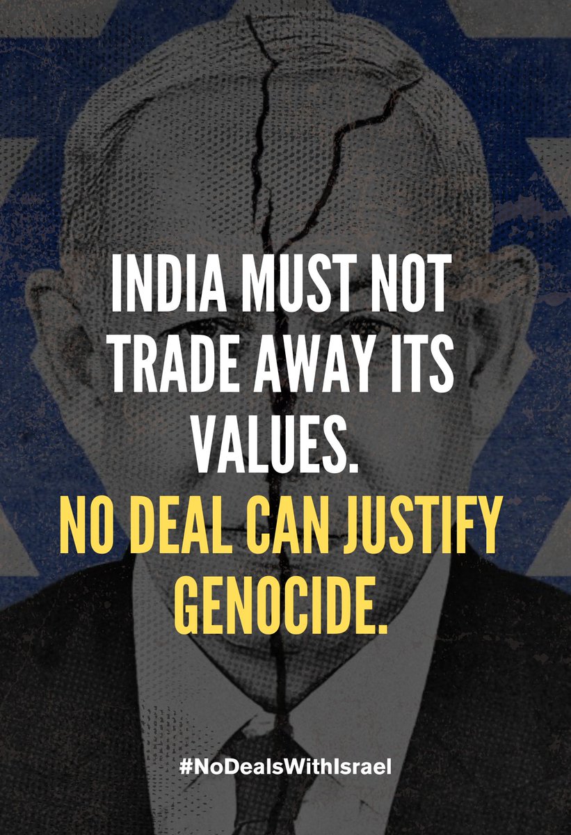 Sayyada_Razia01's tweet photo. I$rael has a history of violating international law. How can India make a deal with those who usurp Palestinian land? whereas India has always recognised Palestine &amp; supported it.

NO DEAL CAN JUSTIFY G€NOCIDE 
#IndiaAgainstGenocide #StopTheDeal
#NoDealsWithIsrael https://t.co/3WLFQFz7Zd