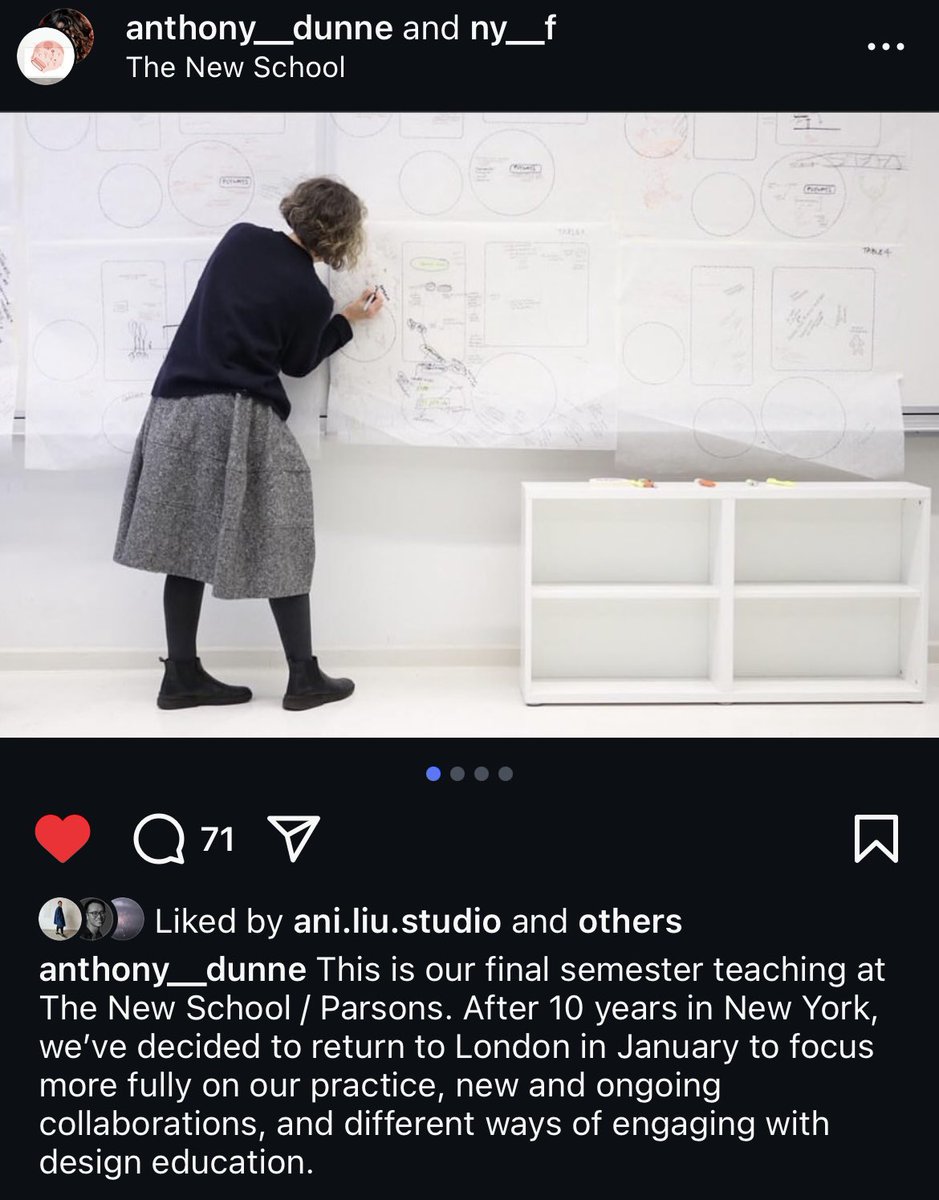 スペキュラティヴデザインの恩師・ダン&amp;レイビーがニュースクール（パーソンズ）を去る。RCA10年、NY10年、そしてまたUKへ帰るとのこと。
この10年で世界は信じられない程変わった。そしてこれからも…。変わる世界のシナリオより、それでも変わってほしくない未来をデザインする時代かもしれない。