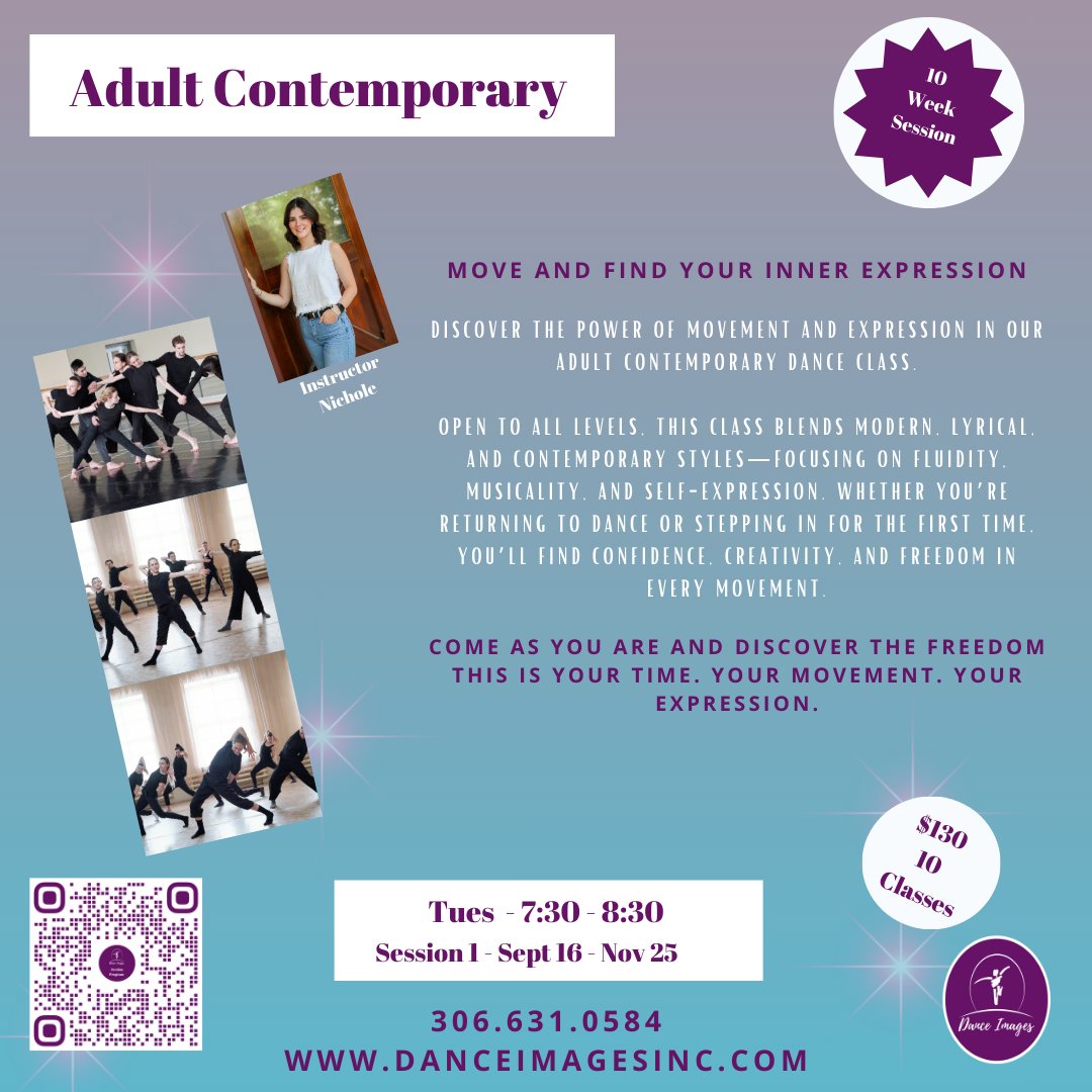 ✨ The countdown is on! Our BRAND NEW Adult Contemporary class with Miss Nichole kicks off next week 🎉 Perfect for staying active, meeting new friends, and moving in a fun, supportive space. Don’t miss it! #AdultDance #ContemporaryDance #MooseJaw #danceimages #MJEvents