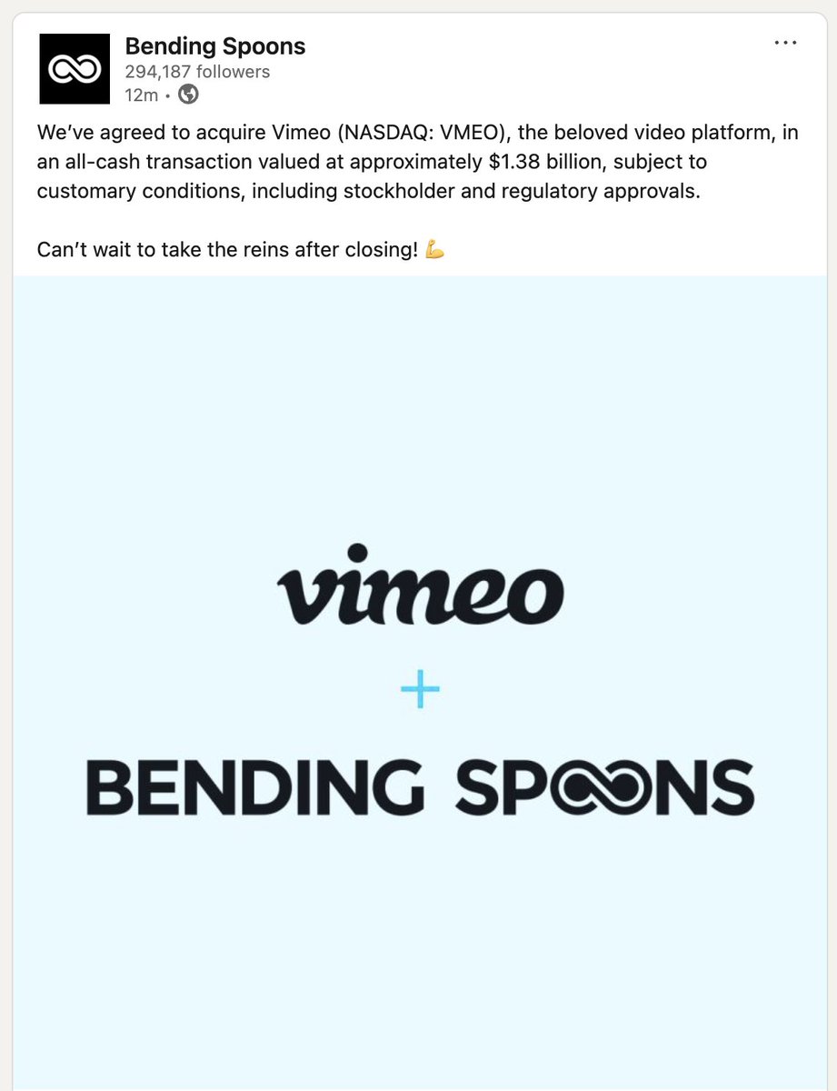 fedesimio's tweet image. We've officially agreed to acquire Vimeo for $1.38B! 😍