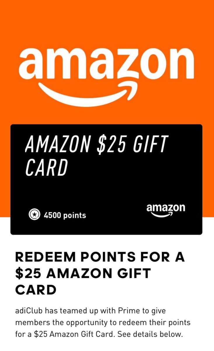 Ad: Redeem a Amazon Giftcard using adiClub points on adidas App

$10 Amazon Giftcard for 500 pts
$25 Amazon Giftcard for 4,500 pts

Download app => howl.link/i74zdn0lfpgxw

*go to adiClub tab then ‘POINT SHOP’ tab

h/t <a href="/Shoegardaddy/">Shoeluminati</a>