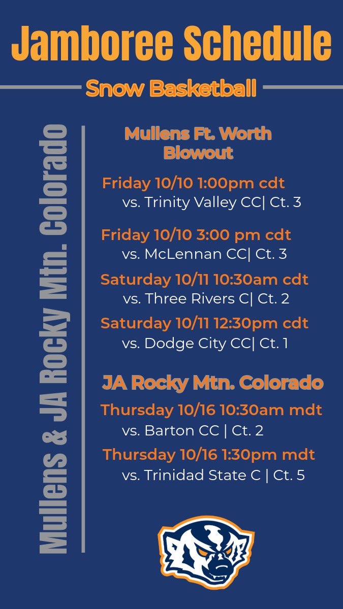 Snow Basketball (@snowbasketball) on Twitter photo 🚨Jamboree Schedule Opponents🚨
2025 NJCAA National Champ TVCC
2024 NJCAA National Champ Barton
2025 NTJCAC Champ McLennan
2025 Region 16 Champ & Hutch Qualifier Three Rivers
2025 Region 9 Champ & Hutch Qualifier
Trinidad State
Loaded jamboree schedule at <a href="/jerrydmullen/">Jerry Mullen</a> Blowout 🚨Jamboree Schedule Opponents🚨
2025 NJCAA National Champ TVCC
2024 NJCAA National Champ Barton
2025 NTJCAC Champ McLennan
2025 Region 16 Champ & Hutch Qualifier Three Rivers
2025 Region 9 Champ & Hutch Qualifier
Trinidad State
Loaded jamboree schedule at <a href="/jerrydmullen/">Jerry Mullen</a> Blowout