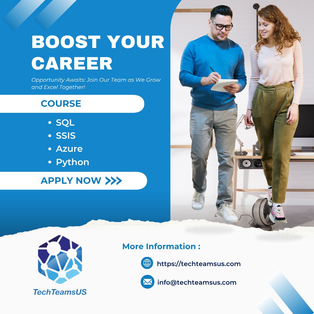 TechteamsUS's tweet image. Follow @TechTeamsUS for more tech tips, coding puzzles, and career insights!
📞 (630) 707-1060
✉ info@techteamsus.com
🌐 techteamsus.com
#sqlchallenge #LearnSQL #TechTips #careerintech #codingchallenge #SQLQuery #ReelsThatTeach #TechTeamsUS #sql #bootcamp #datascience