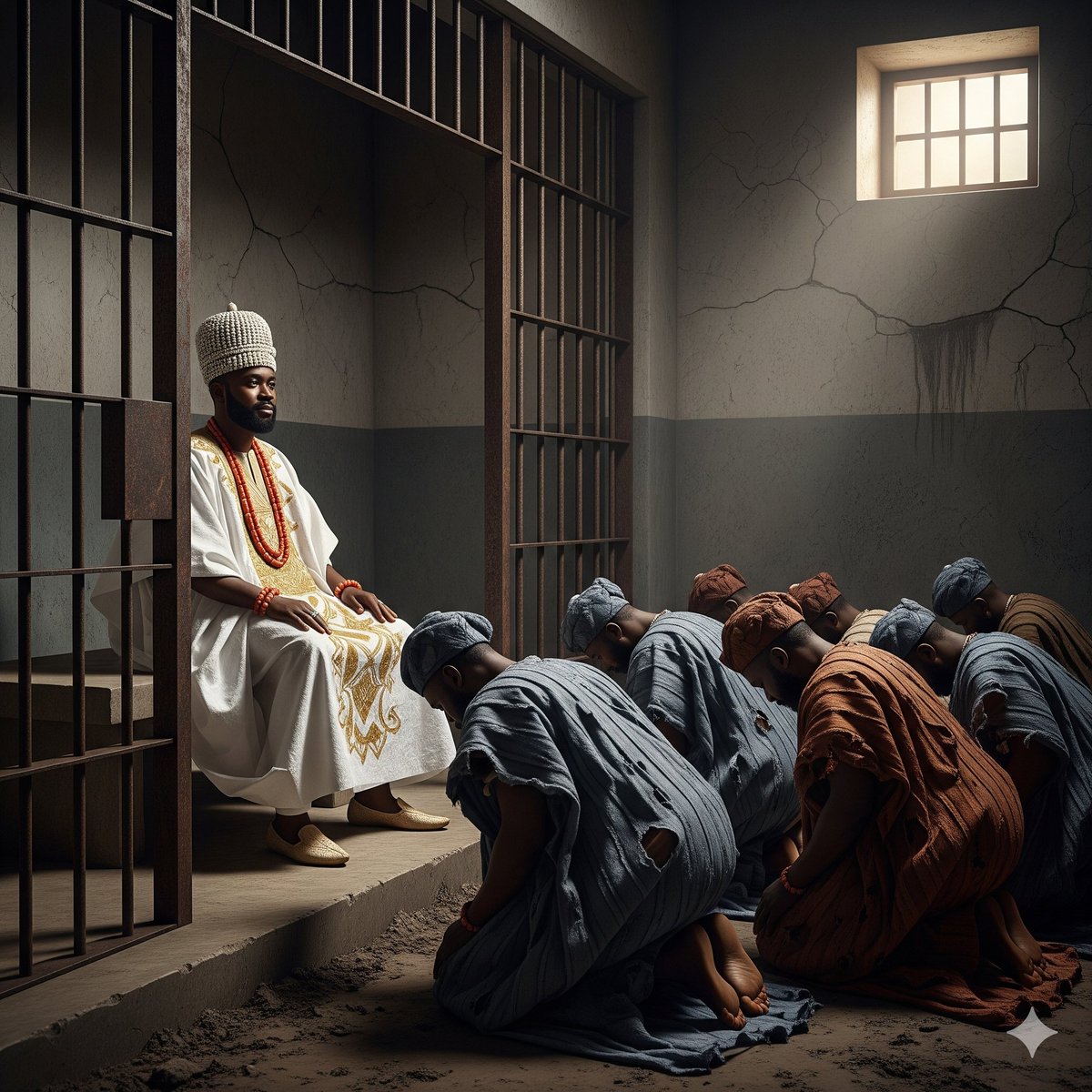 Yoruba people visiting their oba in jail 

   🫵🤧🤧