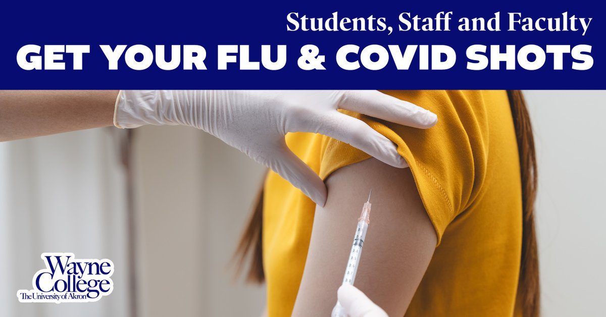 Get your Flu &amp; COVID-19 vaccines right here on campus! We're hosting a vaccination clinic on Wed., Sept. 17 from 12-2 p.m. for Wayne College students, staff &amp; faculty. Bring insurance card &amp; driver's license. Fill out forms before the day of the clinic: form.jotform.com/252384393544160