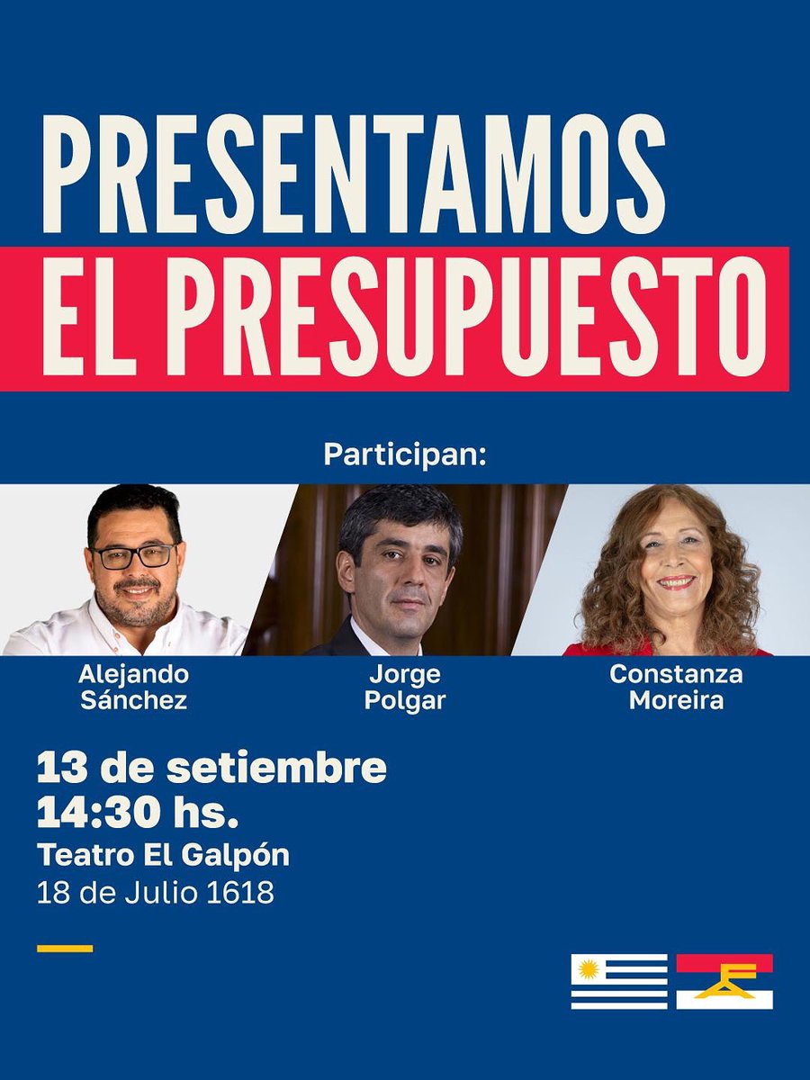 📣 Sábado 13, 14:30, Teatro El Galpón (18 de Julio, entre Minas y Roxlo).  
🖐️ Conocé de primera mano el proyecto de ley más importante.  🔴🔵⚪
<a href="/Frente_Amplio/">Frente Amplio</a> 
<a href="/pachasanchez/">Alejandro Sánchez</a> 
<a href="/Constanza_FA/">Constanza Moreira</a> 
<a href="/JorgePolgar/">JorgePolgar</a> 💬