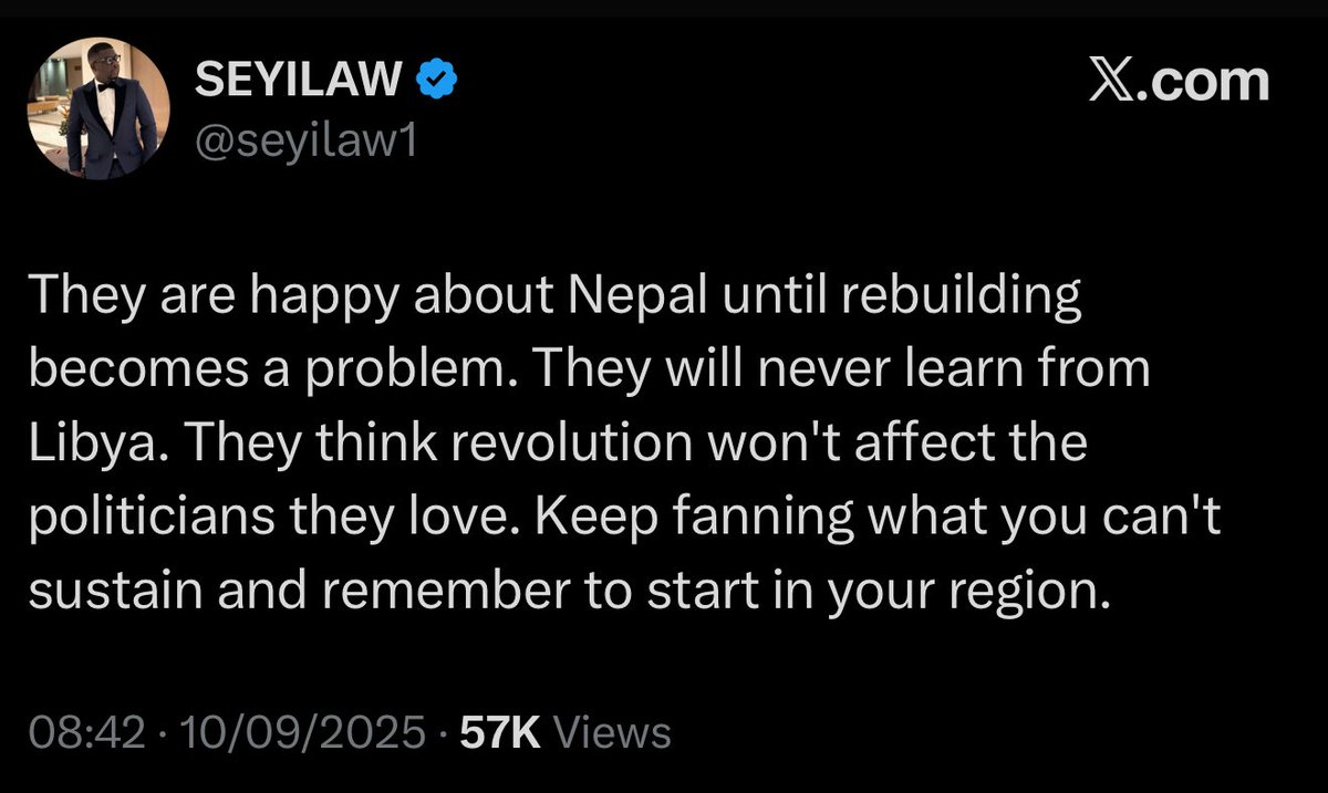 The Government is afraid 

They have unleashed the manipulators and the Gaslighters.

Before you fall for their lies, just remember the Nepalese politicians did not steal 10% of what Nigerian politicians are stealing/stolen.