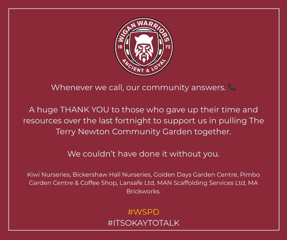 WiganWarriorsRL's tweet photo. 🌿 The Terry Newton Community Garden at Robin Park Arena, a space where everyone belongs.

A huge thank you to those who gave up their time and resources in pulling The Terry Newton Community Garden together.

#WWRL #WSPD #ITSOKAYTOTALK https://t.co/4kIpg667U0