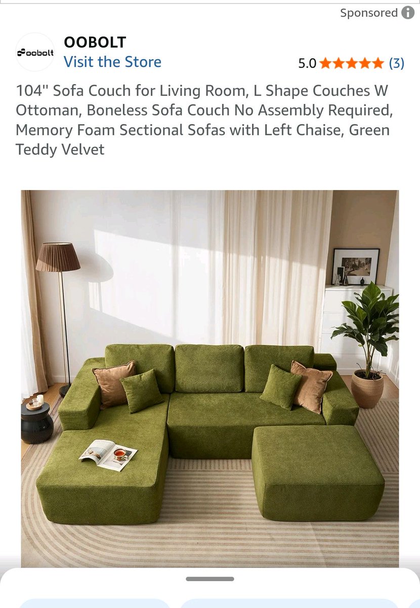 jordan_mais's tweet image. This cozy green sectional is what living room dreams are made of! 🌟 Add a pop of comfort and style to your space today. 💚 Check it out here: amzn.to/4gdCzyV #HomeDecor #LivingRoomGoals #CozyVibes #InteriorDesign #SofaLove