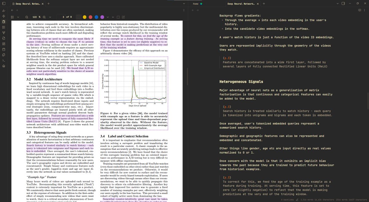 remstack's tweet image. the pdf++ plugin for obsidian is actually crazy man, i can’t believe i went this long without it.
can read papers in one tab and highlight + annotate straight into notes.
so simple but so valuable.
obsidian is the best software ever.