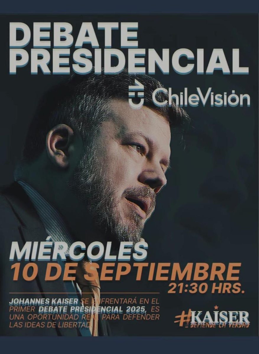 TODOS APOYAMOS HOY A JOHANNES KAISER. HOY EN CHILEVISIÓN 21.30 HORAS.
Es tu futuro Presidente ❓
A. Siii, así será
B. No, es otro
 #KaiserPresidente2026
