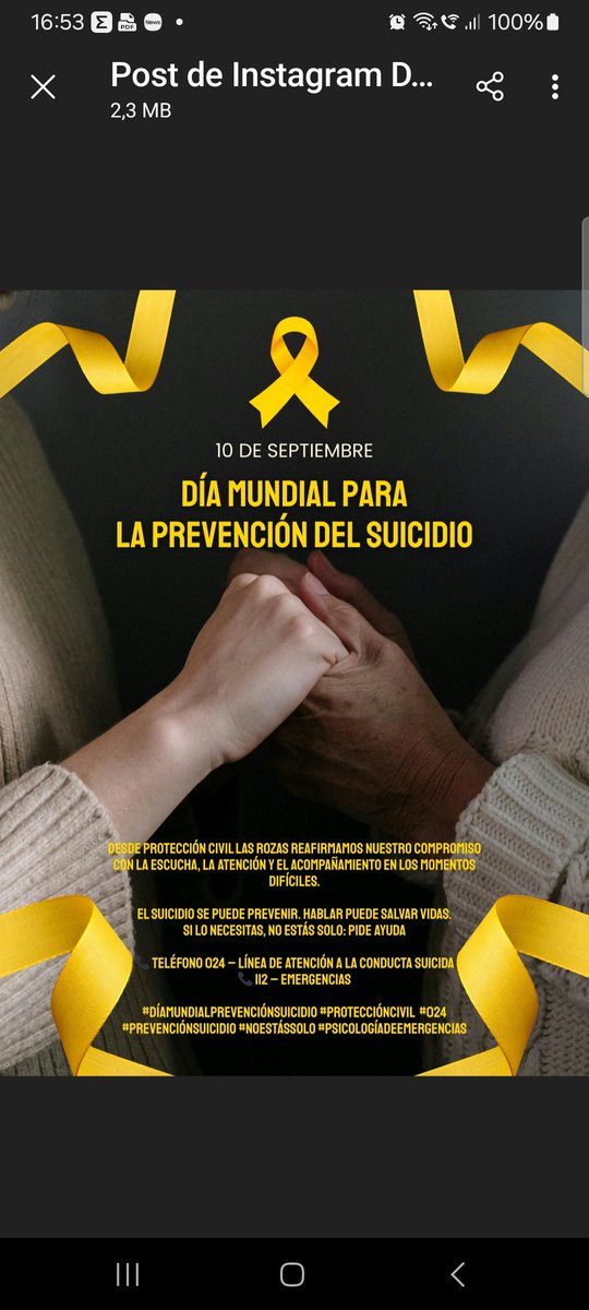 Día Mundial para la Prevención del Suicidio es una jornada que se conmemora anualmente el 10 de septiembre desde 2003, establecido ese mismo año por la Organización Mundial de la Salud - Sección Psicológica PCLasRozas.