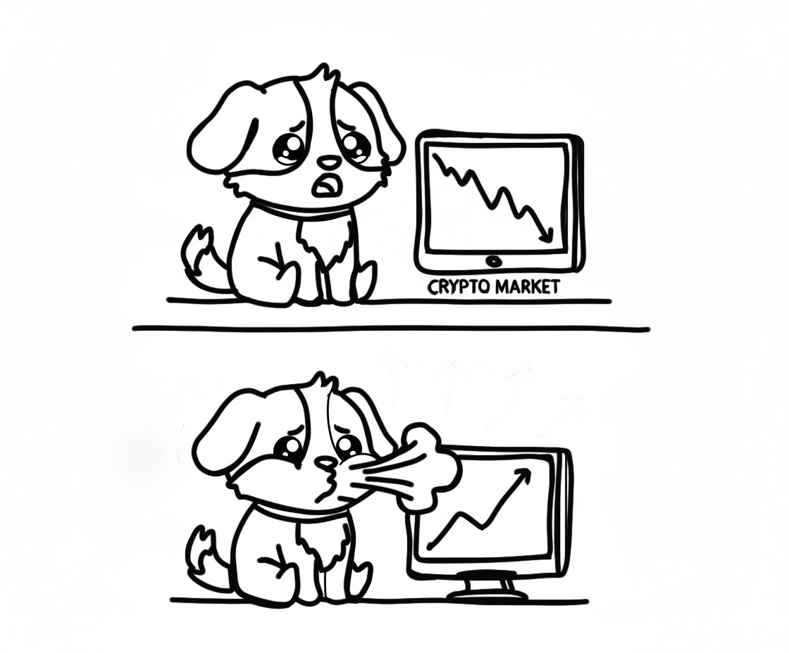currently the situation of solving the red market 

only looks like this, 

ahahaha 😅 art with the mascot of the crypto project <a href="/SentientAGI/">Sentient</a> 

#market #crypto #sentient