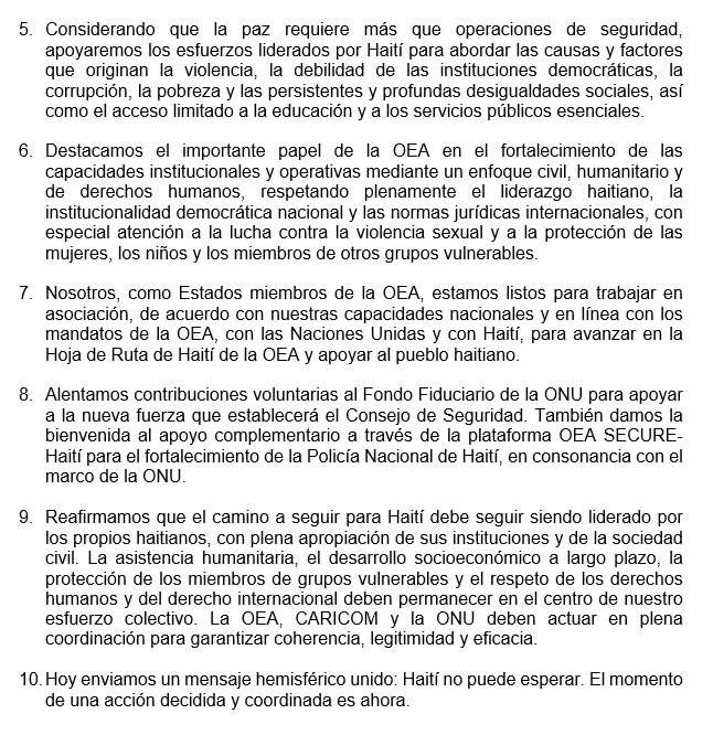 El Paraguay 🇵🇾 se une a la Declaración Conjunta "Llamado a una Acción Coordinada de la ONU en apoyo a la Hoja de Ruta de Haití de la #OEA".

Reiteramos nuestra solidaridad con el pueblo haitiano 🇭🇹 y el compromiso de trabajar con la ONU por su seguridad, democracia y desarrollo.