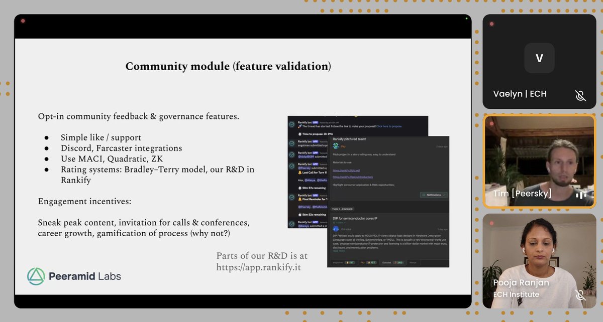 poojaranjan19's tweet photo. Lovely chat with @iampeersky, who proposes a streamlined state machine idea for EIP /ERC process improvement.
If you missed the live session with @ECHInstitute, donโt worry โ the recording will be out next week. Stay tuned!
#EcosystemProjectDemo #EIP #ERC https://t.co/ppTSS9ln2O