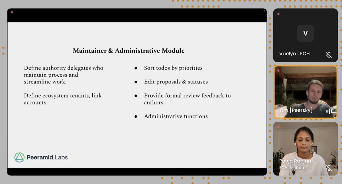 Lovely chat with <a href="/iampeersky/">peersky.eth</a>, who proposes a streamlined state machine idea for EIP /ERC process improvement.

If you missed the live session with <a href="/ECHInstitute/">ECH Institute Inc.</a>, don’t worry — the recording will be out next week. Stay tuned!

#EcosystemProjectDemo #EIP #ERC