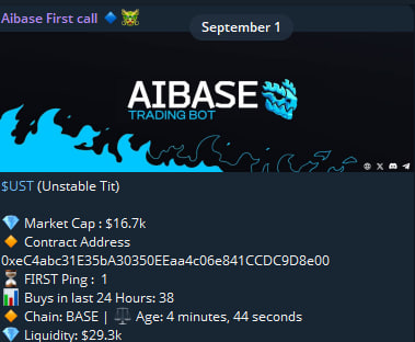 AIBASE WIN 
$UST 
FIRST MC: 16.7k
ATH: 276.05k
GAIN: (16x) 1600% 

<a href="/aibasebot/">AiBase</a> <a href="/AiSignalBot/">AI Signal bot | $AISig</a> <a href="/dragonpro_ai/">dragonpro</a>