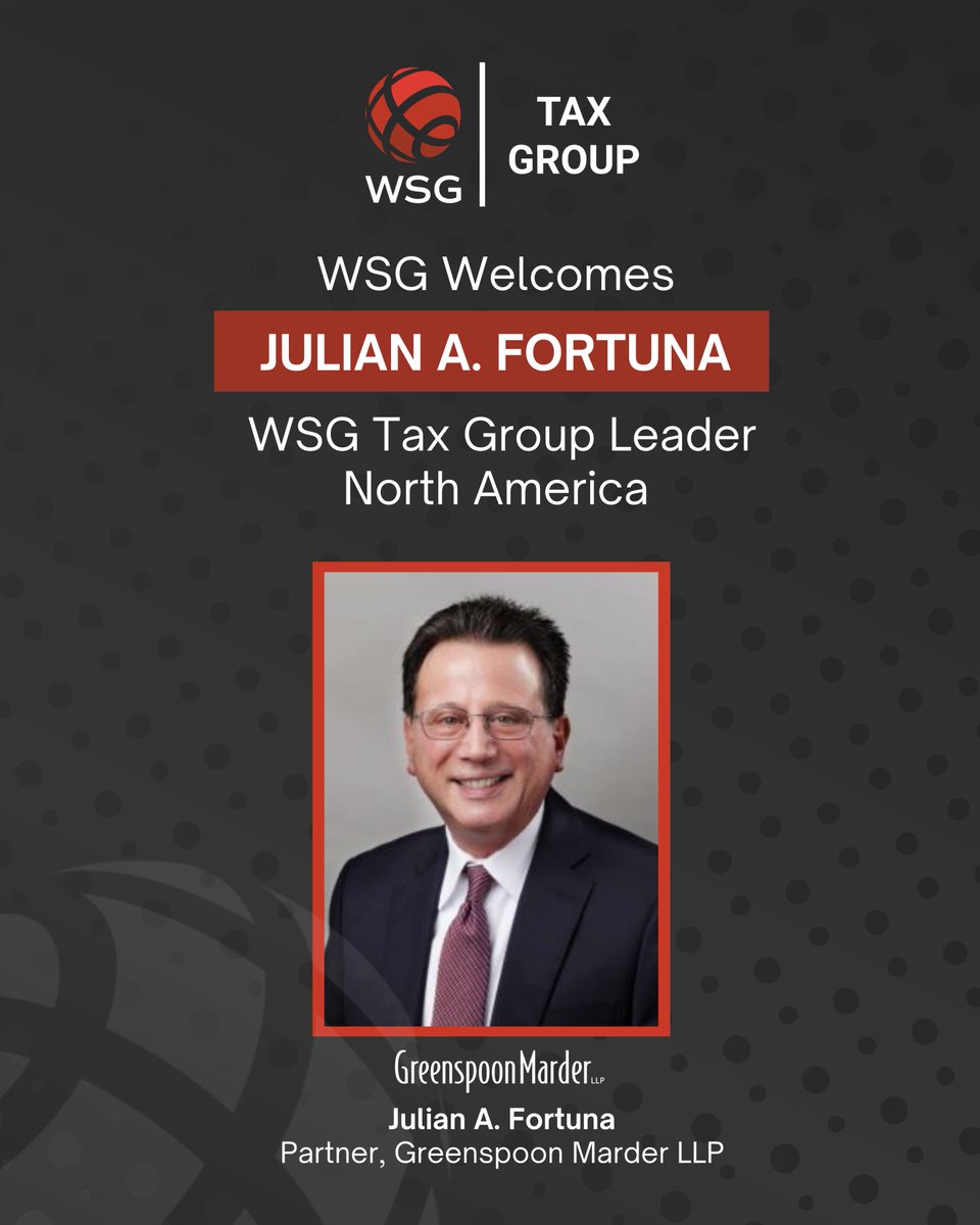 World Services Group (@worldservsgroup) on Twitter photo #WSG is happy to share that Julian Fortuna, Partner at <a href="/GMLaw_Tweets/">Greenspoon Marder LLP</a> , has been appointed Leader of the WSG #Tax Group for the North America region. We appreciate his continued participation and contributions to this key Group and the #WSGnetwork.
#WorldServicesGroup #WSG is happy to share that Julian Fortuna, Partner at <a href="/GMLaw_Tweets/">Greenspoon Marder LLP</a> , has been appointed Leader of the WSG #Tax Group for the North America region. We appreciate his continued participation and contributions to this key Group and the #WSGnetwork.
#WorldServicesGroup