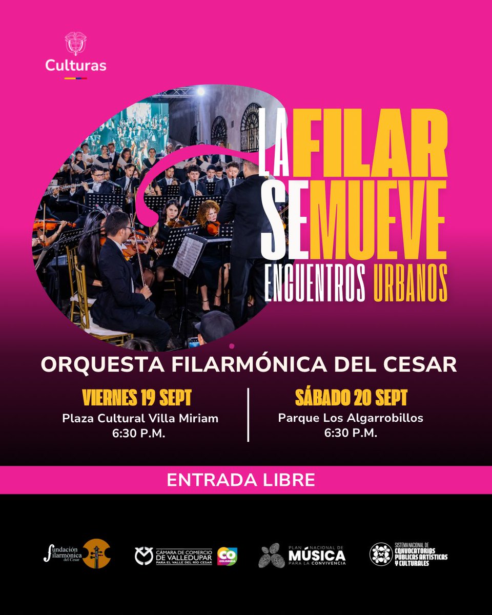 Seguimos tejiendo futuro con la cultura de paz; llevando la música sinfónica a todos los rincones de nuestro territorio! 
#OrquestasVivas2025 una apuesta del <a href="/mincultura/">MinCultura Colombia</a> y <a href="/Plandemusica/">Plan Nacional de Música para la Convivencia</a> para dinamizar la vida de las Orquestas Sinfónicas del país.