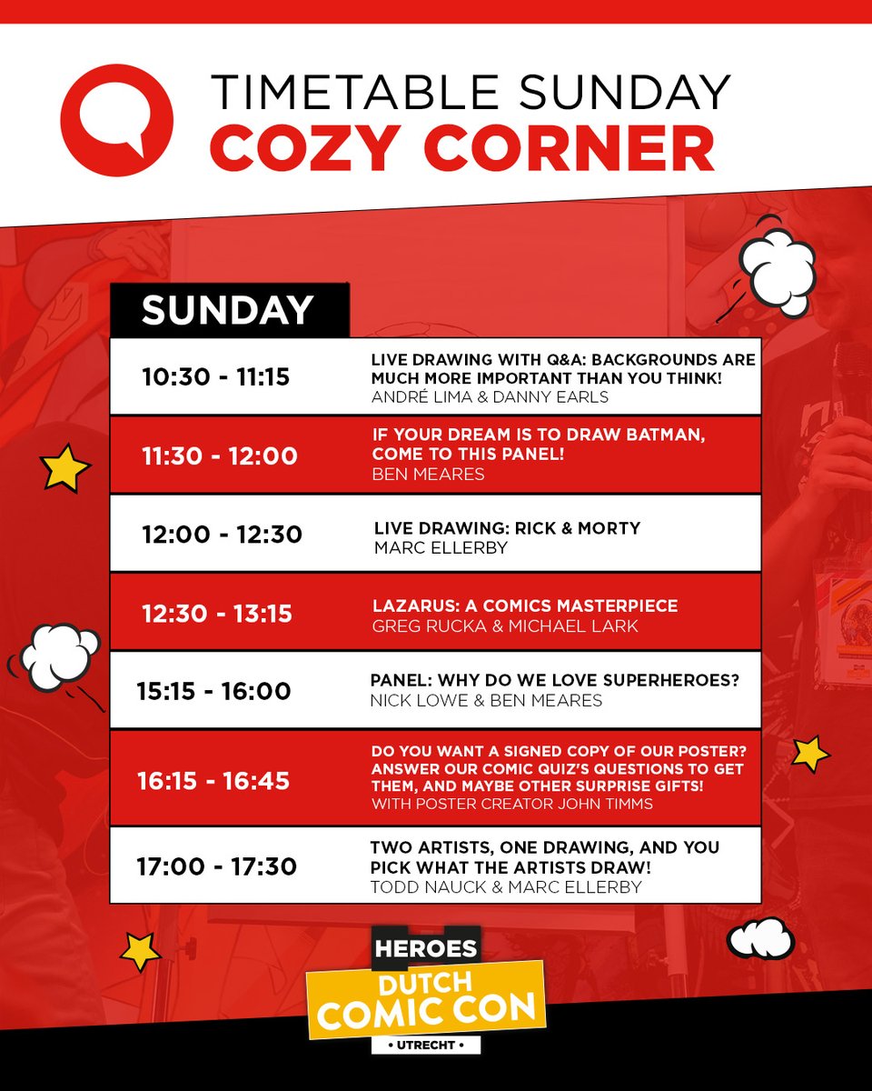 Cozy Corner Sunday Schedule 🗓️

Here’s what’s happening in the Cozy Corner on Sunday at HDCC Winter 2025: bit.ly/45WnKNN