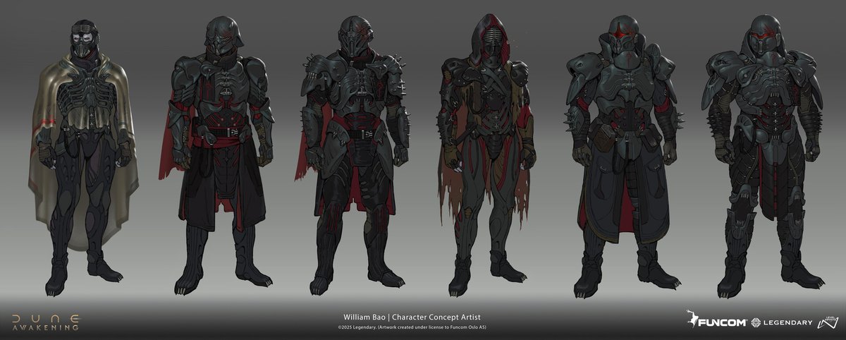 Here are some early costume design explorations I created during the initial development of Dune: Awakening for the Harkonnen. Huge thanks to Luke Kopycinski for bringing me on board being a huge Dune fan myself.