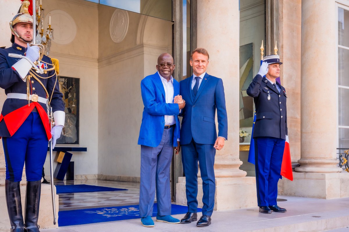 President Tinubu with President Emmanuel Macron, during a working private lunch at the Elysee Palace, Paris.