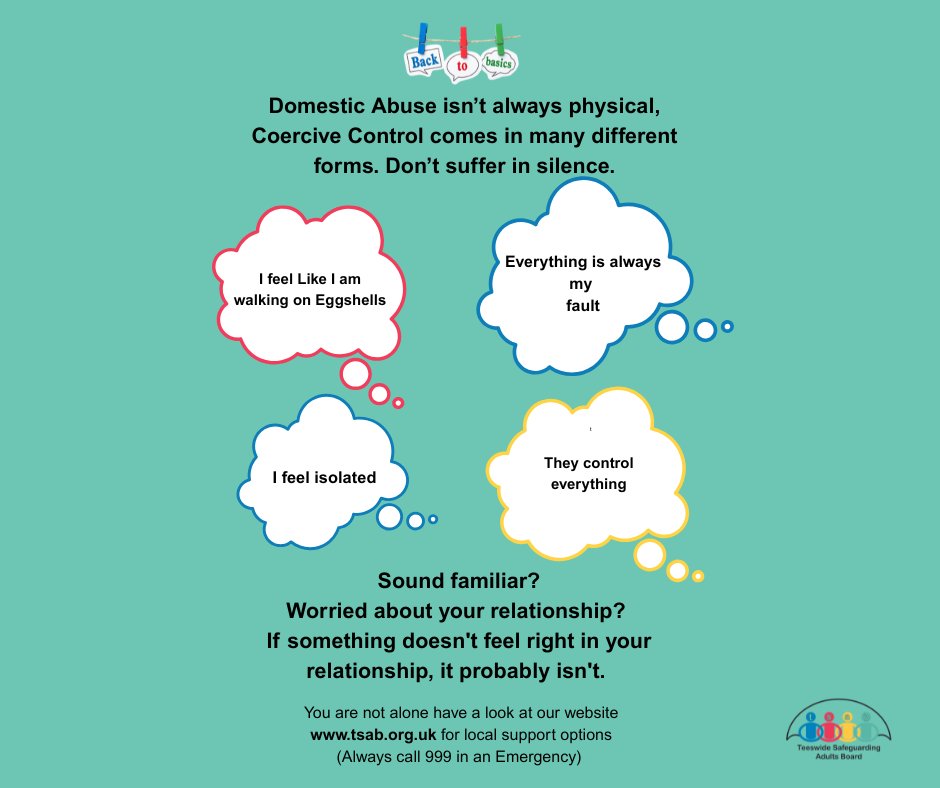 Domestic Abuse isn’t always physical. Coercive Control is an act or a pattern of acts of assault, threats, humiliation and intimidation or other abuse.

Visit our Page to find out more about domestic abuse 
tsab.org.uk/key-informatio… 

Always call 999 in an emergency.