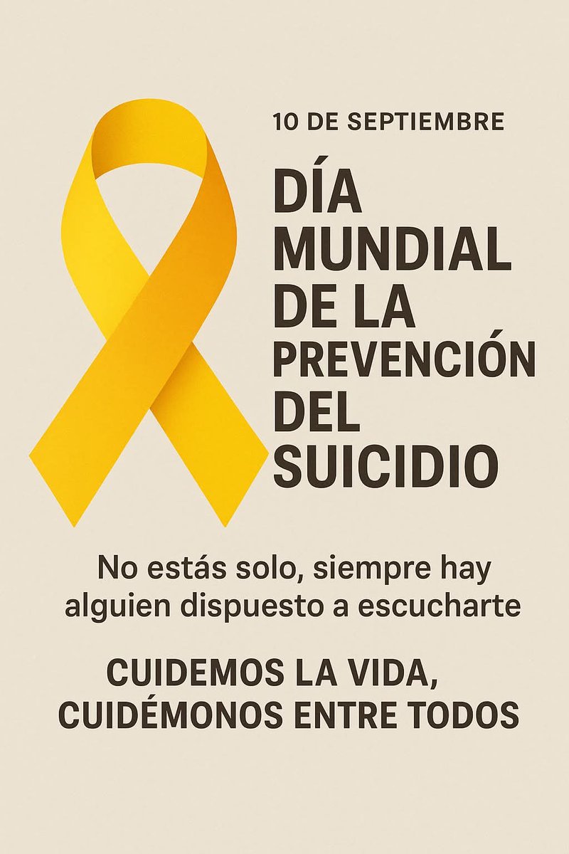 NutriologaCielo's tweet photo. ✨ 10 de septiembre – Día Mundial de la Prevención del Suicidio ✨

Hoy recordamos la importancia de hablar, escuchar y acompañar.
La prevención comienza con la empatía, el respeto y la apertura para tender una mano a quien lo necesita.

🤝 No estás solo https://t.co/1lhVnyyXCd