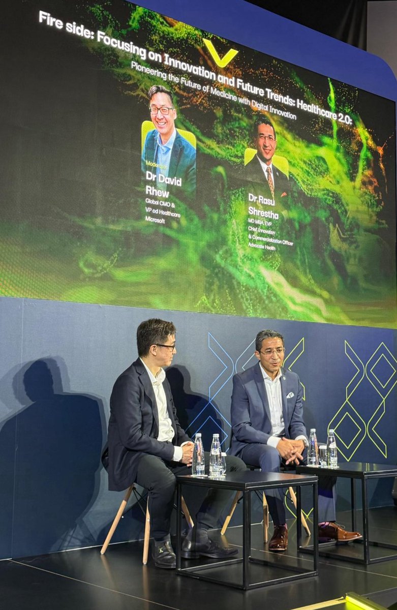 RasuShrestha's tweet image. Trust is the fundamental currency of innovation and transformation. 

Superb dialogue on the #WHXTech 2025 stage with Dr David Rhew. 

@microsoft @drhew @WHXTech #AI #pinksocks