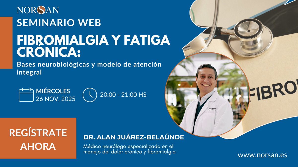 Encantado de colaborar con NORSAN OMEGA-3 S.L. con la próxima charla enfocada a comprender las bases biológicas de la fibromialgia y fatiga crónica bajo la comprensión del síndrome de sensibilidad central y la necesidad de un modelo de atención integral.

us06web.zoom.us/webinar/regist…