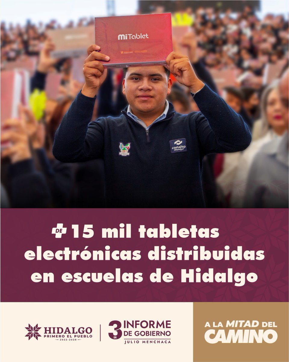 SEPHidalgo's tweet photo. 🚀📚 #ALaMitadDelCamino seguimos transformando la educación en Hidalgo. Con el programa #MiTablet, más de 15 mil estudiantes de Media Superior ya cuentan con una herramienta digital que impulsa su aprendizaje.
#3erInformeHidalgo https://t.co/CloPEklZ8N