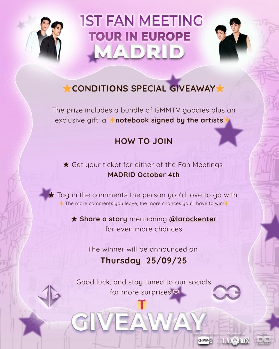 HOLA MADRID💖 Estamos emocionadísimos de anunciar este sorteo tan especial de la mano de <a href="/GMMTV/">GMMTV</a>

✨Para participar entrar en nuestro perfil de instagram @larockenter

#OffGun1stEuropeanTour
#offgun1stfminmadrid
#OffGun 
#jossgawin1stfminmadrid
#JossGawin
#GMMTV
#doconcert
#LARock