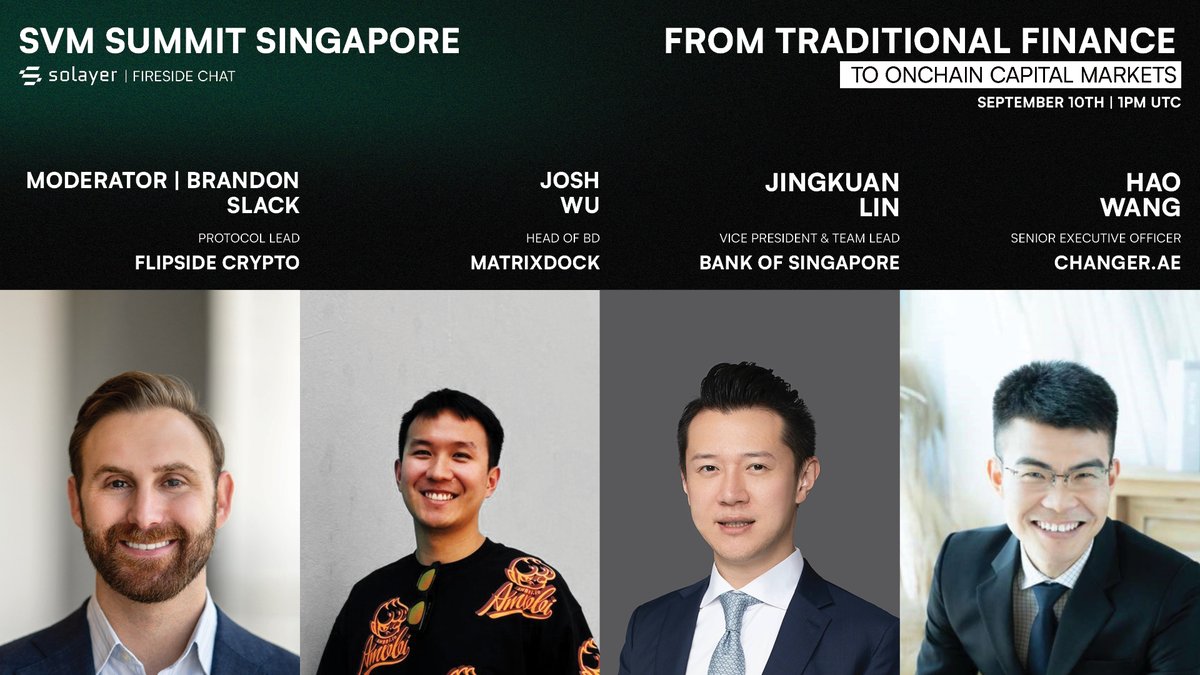 global finance is being reshaped through RWAs, internet capital markets, and new regulatory forces

hear from industry leaders on what TradFi's move onchain means for the space, live at SVM Summit Singapore

Speakers: <a href="/matrixdock/">Matrixdock</a> | <a href="/bankofSG/">Bank of Singapore</a> | <a href="/Changer_ae/">Changer.ae</a> 
Moderator: <a href="/br_slack/">B Slack</a>,