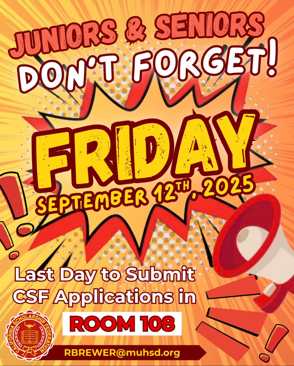 CSF applications are due on Friday!! If you have any questions, contact Mrs. Brewer.