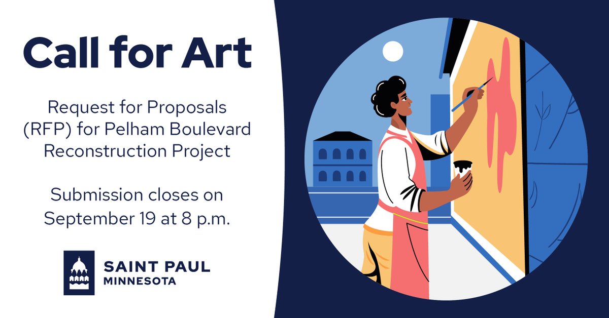 📢 🎨 Artists wanted! The City of Saint Paul and Public Art Saint Paul are seeking proposals for a permanent public art display as part of our Pelham Boulevard reconstruction project.

Apply now through September 19 at 8 p.m. ➡️  pulse.ly/uzqqobrkhg