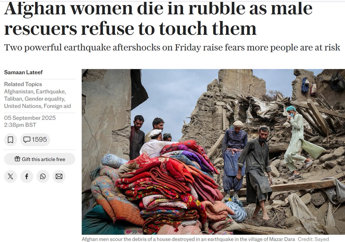 telegraph.co.uk/world-news/202… 
#Afghanistan #women #Sharia #ShariaLaw #earthquake #Islam #Taliban #WomensRights #humanrights #Afghani #Muslim #MuslimWomen