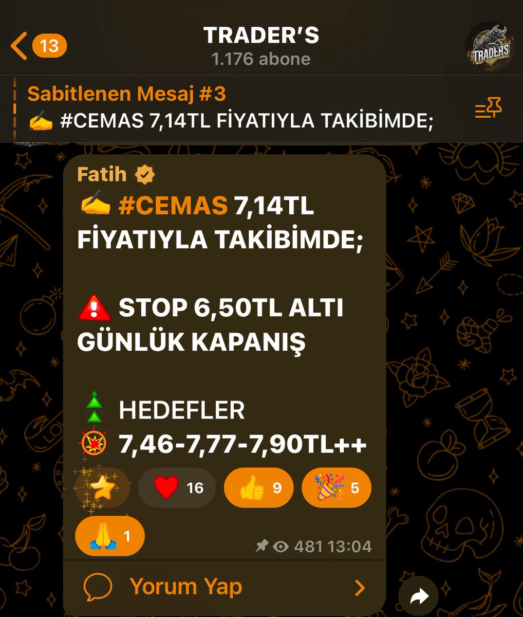 Trader’s Ücretsiz Grubumuzda 7,14₺ Fiyatıyla Giriş Aldığımız #CEMAS;

7,70₺ Zirvesiyle Grubumuza %9’dan Fazl Kaar Marjı Sağladı :)

💸SENDE KAZANMAK İSTERSEN               
t.me/Trader_S_Grup

#bıst #tavan #pekgy #cgcam #hisse #Borsaistanbul #bist100 #borsa #faiz