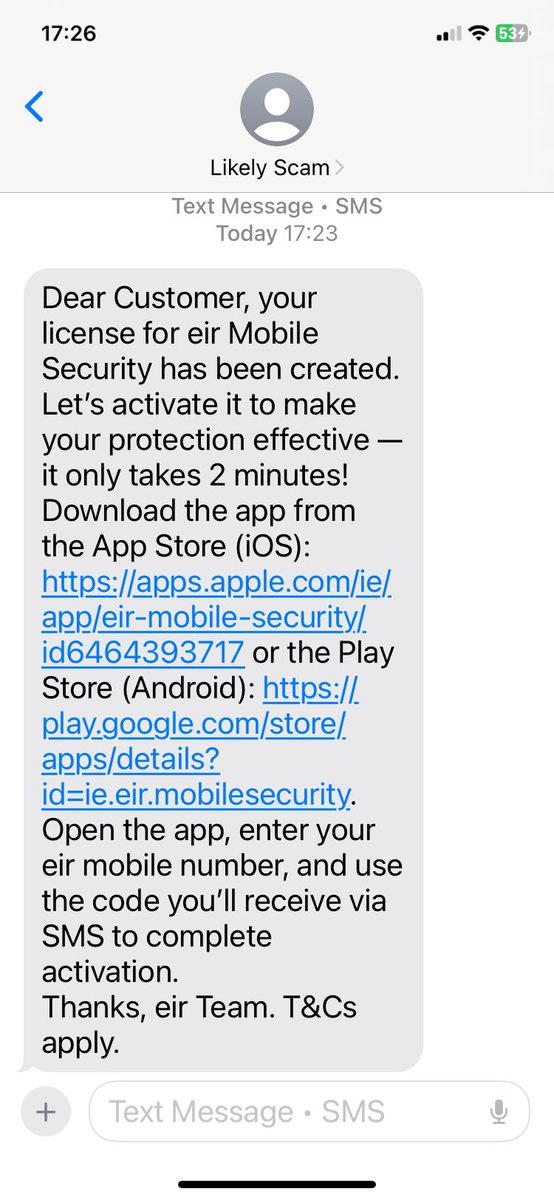 New scammy text allegedly from <a href="/eir/">eir</a>  or <a href="/eircare/">eirCare</a> please note 
So amateurish but people might fall for it.