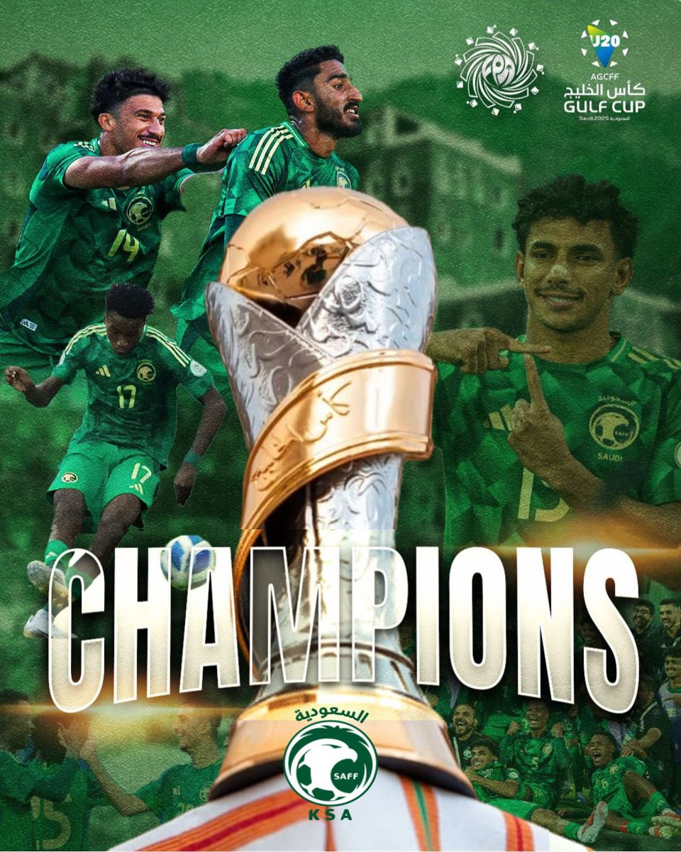 بسجل خالي من الهزائم 👏💚

الأخضر يكتب المجد متوجًا بلقب كأس الخليج 
تحت 20 عامًا  بنسخته الأولى 🏆🦅🇸🇦

#أخضر19_بطلًا_لكأس_الخليج_تحت_20_عامًا
#معا_من_أجل_اللاعبين