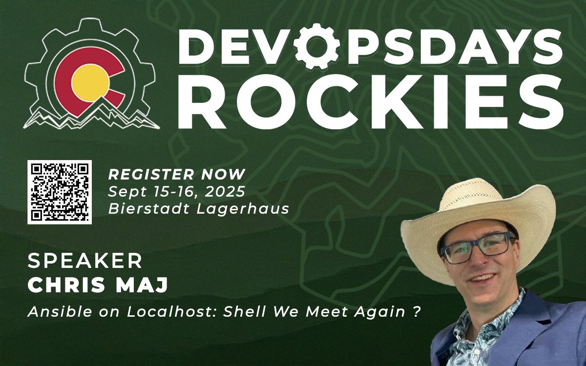 FreePBX's tweet image. Chris Maj’s proposal was selected for a 7 minute lightning talk at DevOpsDays Denver. 

Topic: “Ansible on Localhost: Shell We Meet Again?”

Check out the event details here: hubs.ly/Q03HMXV80