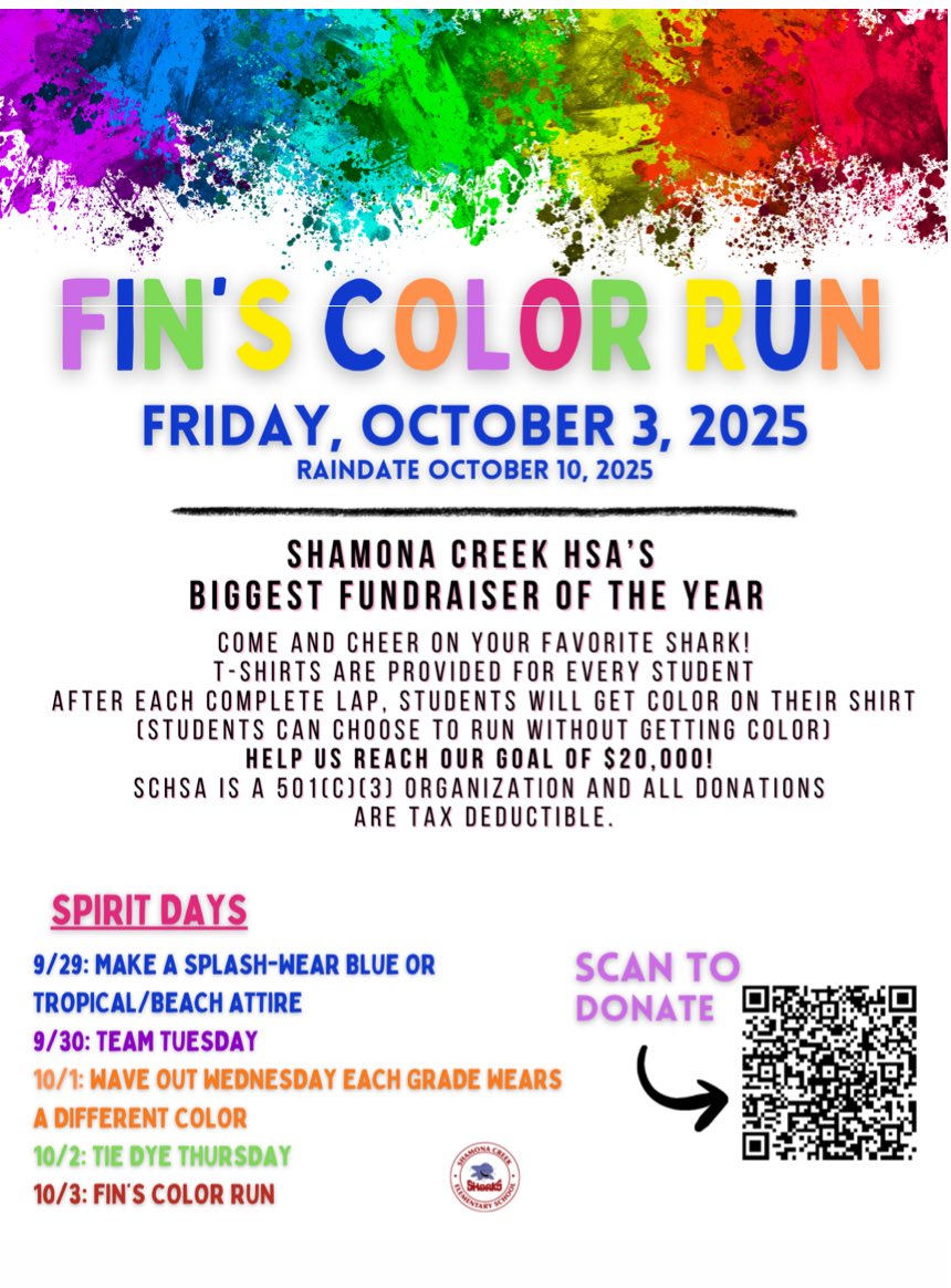 Fin was here for lunch today to kick off our annual FUN RUN!   Our annual FUN RUN, sponsored by the Home &amp; School Association, is our largest FUNDRAISER of the year! Ask your child about how to donate to the FUN RUN and look for information coming home this evening w/your child.