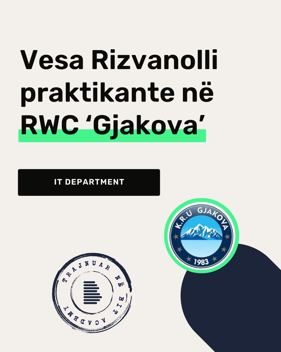bitacademypage's tweet image. 🎉 Vesa Rizvanolli ka filluar praktikën në RWC 'Gjakova' në deprartamentin e Teknologjisë Informative.
Në BIT Academy, Vesa ka përfunduar trajnimin ReactJS pjesë e KODE Project.
Të urojmë shumë suksese në karrierën tënde, Vesa! 👏
#BITAcademy #womenintech #epunesuar #Tech