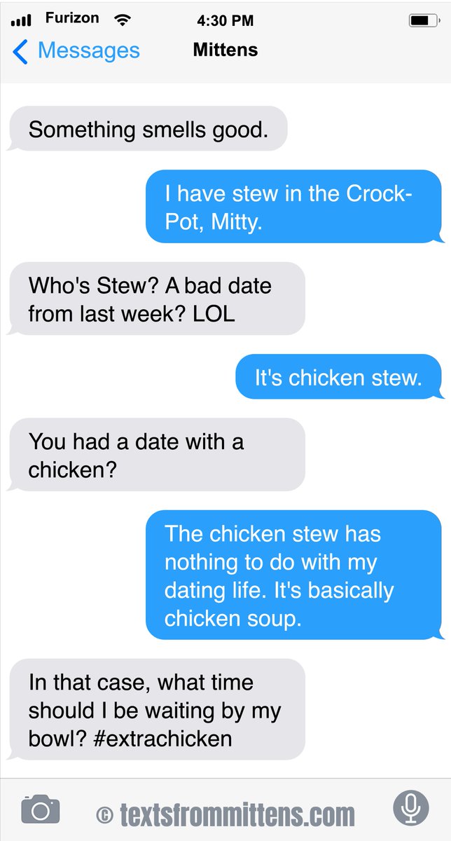 Texts from Mittens:  Chicken Stew
Order books and calendars anywhere you buy them! (also, there's a link in bio) Texts from Mittens, copyright 2013-2025  #textsfrommittens
